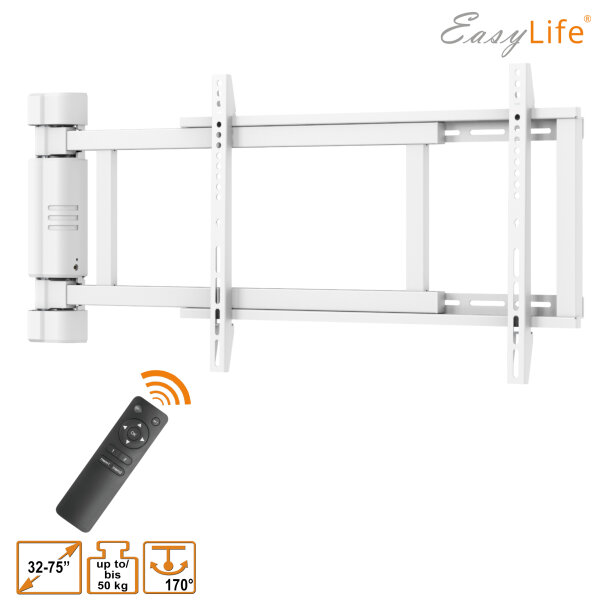 EasyLife - TV Wandhalterung elektrisch schwenkbar, 32 bis 75 Zoll, VESA bis 600x400 (weiß)